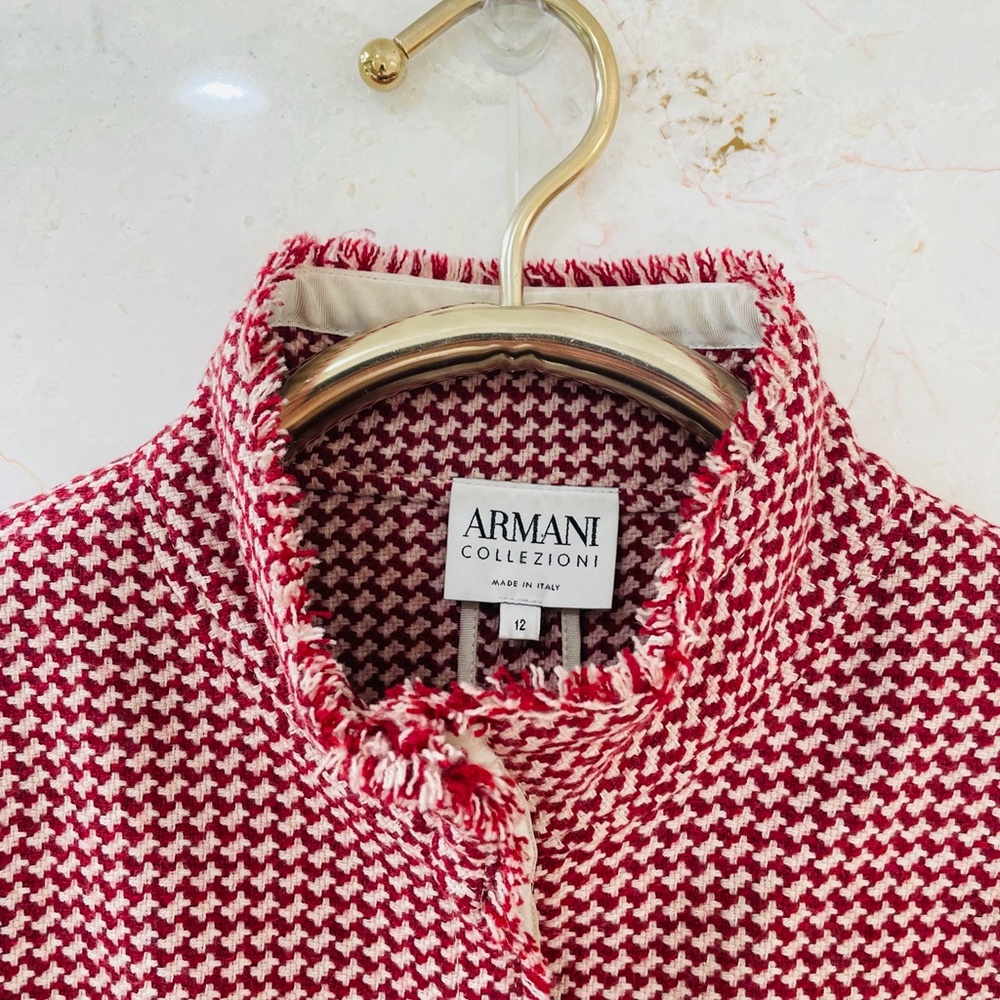 ARMANI {12} Jacket Cropped Dark Red Cream Fringe - Picture 5 of 14